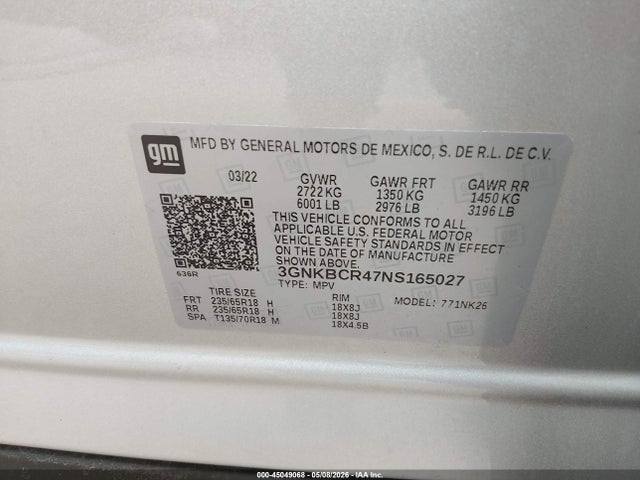 Продажа на аукционе авто 2022 Chevrolet Blazer Fwd 2lt, vin: 3GNKBCR47NS165027, номер лота: 45049068