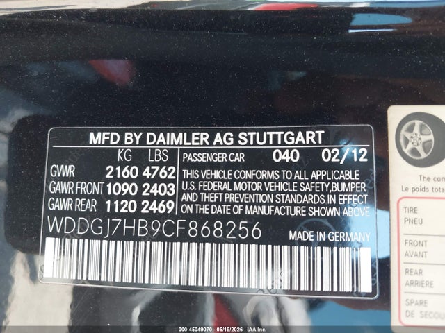 45049070 :رقم المزاد ، WDDGJ7HB9CF868256 vin ، 2012 Mercedes-benz C 63 Amg مزاد بيع