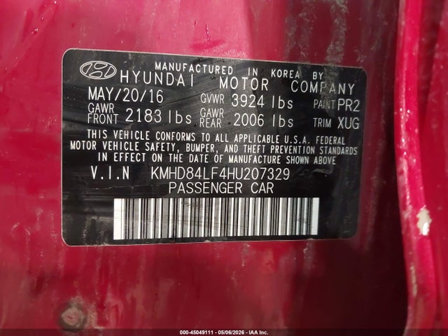 Продажа на аукционе авто 2017 Hyundai Elantra Se, vin: KMHD84LF4HU207329, номер лота: 45049111