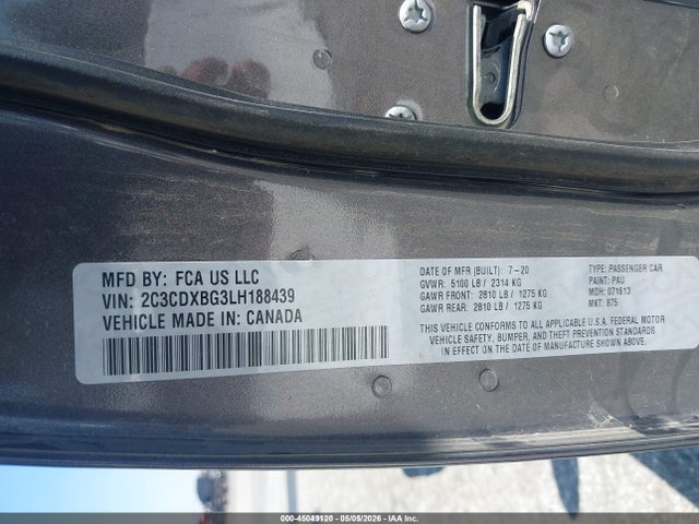 Продажа на аукционе авто 2020 Dodge Charger Sxt Rwd, vin: 2C3CDXBG3LH188439, номер лота: 45049120