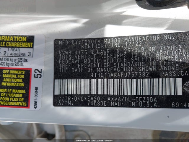 Aukcja sprzedaży 2023 Toyota Camry Se, vin: 4T1G11AK4PU767382, numer aukcji: 45049122