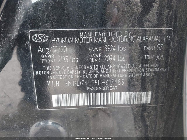 Aukcja sprzedaży 2020 Hyundai Elantra Se, vin: 5NPD74LF5LH617485, numer aukcji: 45049145