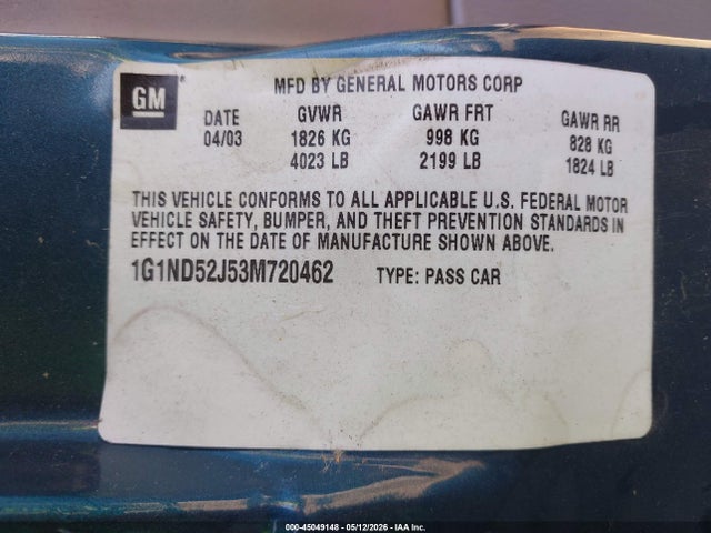 Aukcja sprzedaży 2003 Chevrolet Malibu, vin: 1G1ND52J53M720462, numer aukcji: 45049148