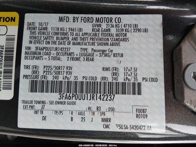3FA6P0UU1JR142237 Ford Fusion Hybrid S