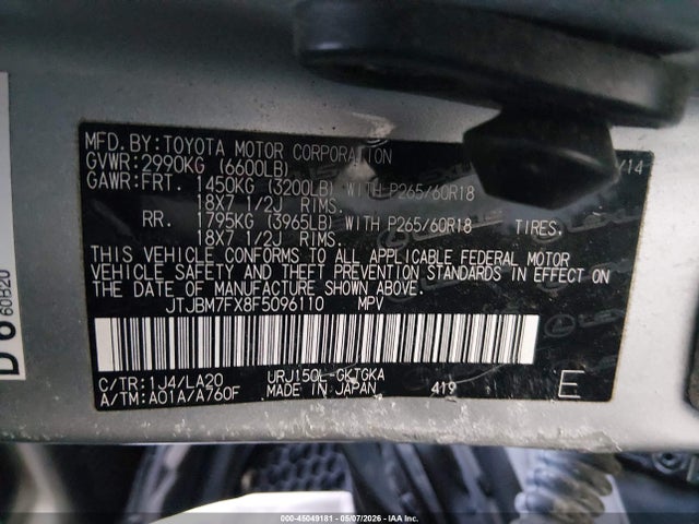 2015 Lexus Gx 460 მანქანა იყიდება აუქციონზე, vin: JTJBM7FX8F5096110, აუქციონის ნომერი: 45049181