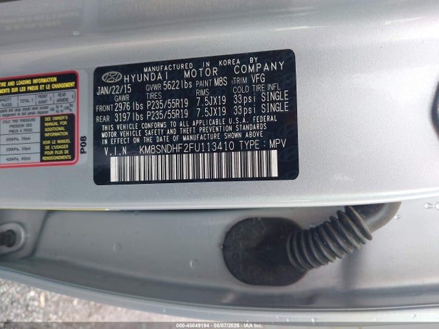 KM8SNDHF2FU113410 Hyundai Santa Fe Gls