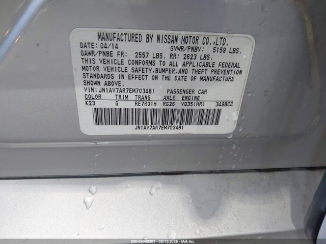 45049201 :رقم المزاد ، JN1AV7AR7EM703481 vin ، 2014 Infiniti Q50 Hybrid Premium مزاد بيع