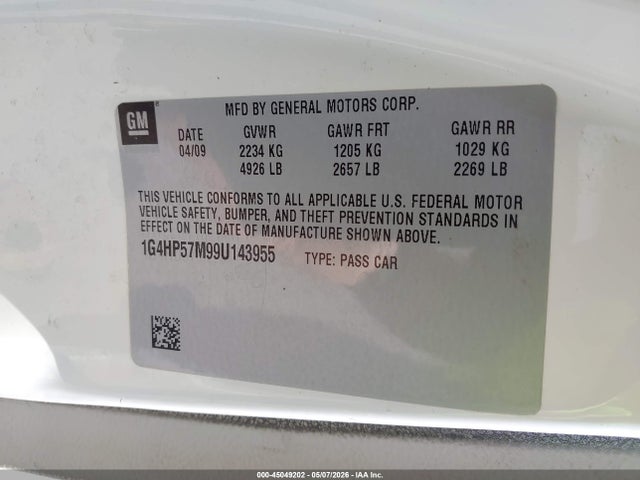 2009 Buick Lucerne Cx-2 მანქანა იყიდება აუქციონზე, vin: 1G4HP57M99U143955, აუქციონის ნომერი: 45049202