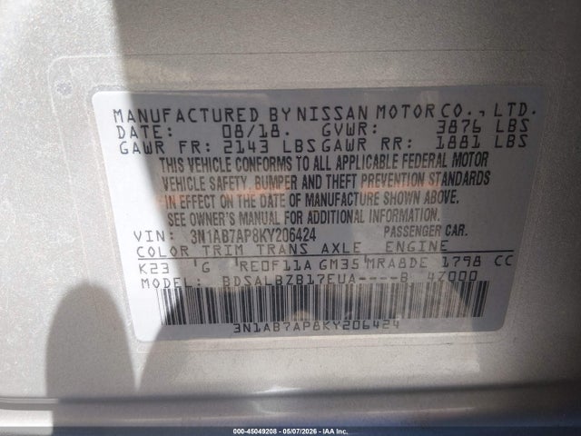 Nissan SENTRA S 2019 3N1AB7AP8KY206424 Image 9