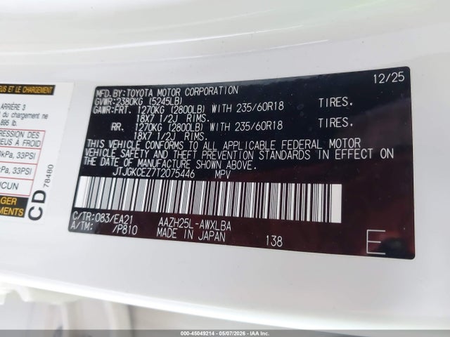 Aukcja sprzedaży 2026 Lexus Nx 350h Premium, vin: JTJGKCEZ7T2075446, numer aukcji: 45049214