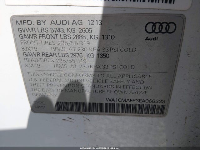 45049224 :رقم المزاد ، WA1CMAFP3EA068333 vin ، 2014 Audi Q5 3.0 Tdi Premium Plus مزاد بيع