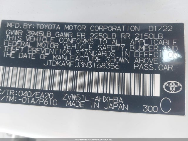 JTDKAMFU3N3168356 Toyota Prius Nightshade Edition