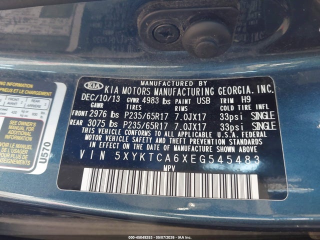 Aukcja sprzedaży 2014 Kia Sorento Lx, vin: 5XYKTCA6XEG545483, numer aukcji: 45049253