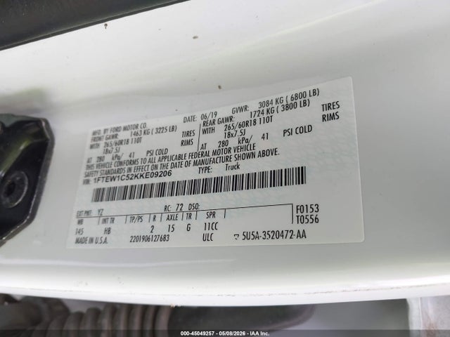 Ford F-150 Lariat 2019 1FTEW1C52KKE09206 Image 9