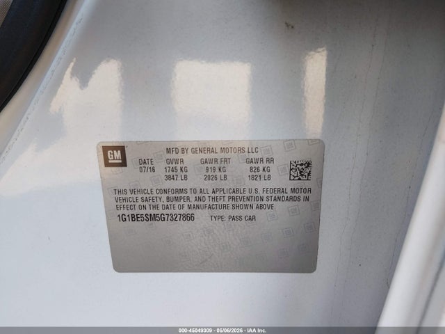 1G1BE5SM5G7327866 Chevrolet Cruze Lt Auto