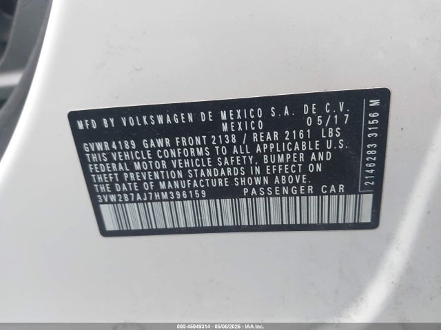 Aukcja sprzedaży 2017 Volkswagen Jetta 1.4t S, vin: 3VW2B7AJ7HM396159, numer aukcji: 45049314