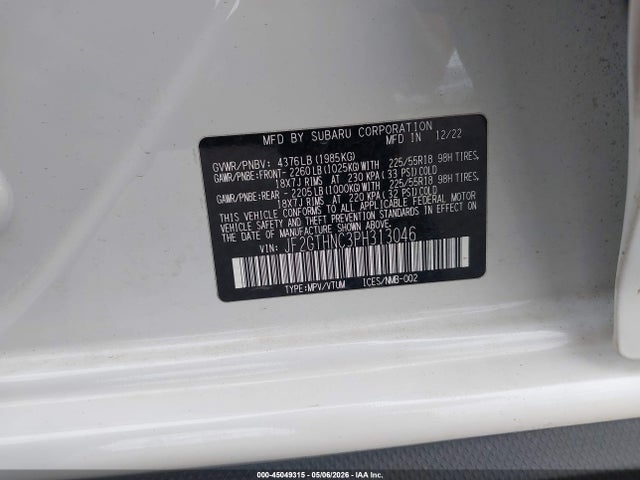 Aukcja sprzedaży 2023 Subaru Crosstrek Limited, vin: JF2GTHNC3PH313046, numer aukcji: 45049315