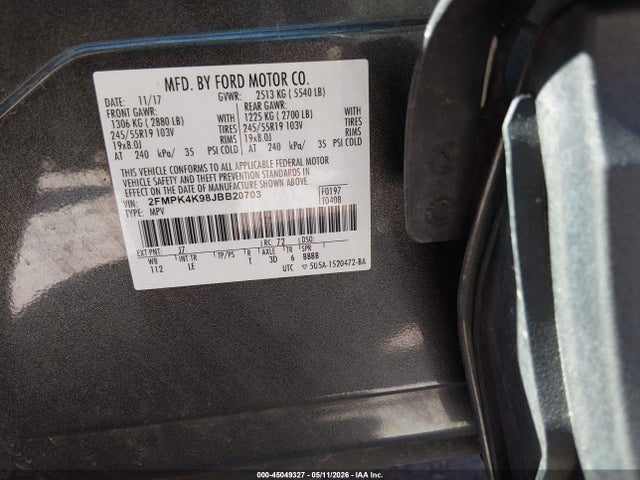 Продаж на аукціоні авто 2018 Ford Edge Titanium, vin: 2FMPK4K98JBB20703, номер лоту: 45049327