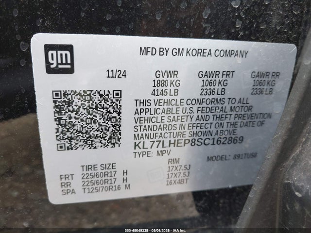 45049339 :رقم المزاد ، KL77LHEP8SC162869 vin ، 2025 Chevrolet Trax Fwd Lt مزاد بيع