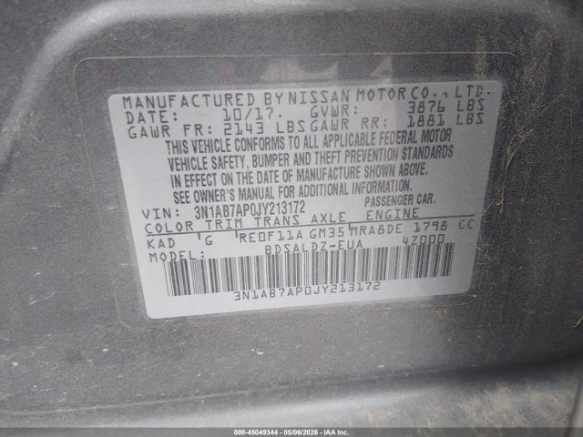 Aukcja sprzedaży 2018 Nissan Sentra Sv, vin: 3N1AB7AP0JY213172, numer aukcji: 45049344