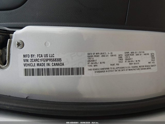 45049361 :رقم المزاد ، 2C4RC1FG9PR568305 vin ، 2023 Chrysler Pacifica Touring مزاد بيع