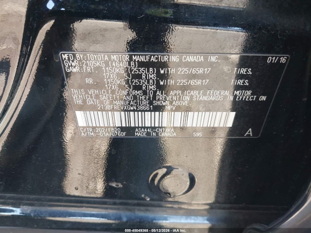 Aukcja sprzedaży 2016 Toyota Rav4 Le, vin: 2T3BFREVXGW438661, numer aukcji: 45049368
