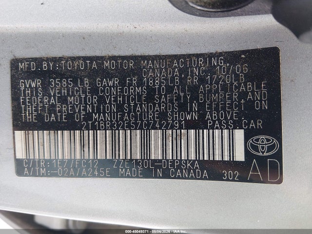 Продажа на аукционе авто 2007 Toyota Corolla S, vin: 2T1BR32E57C742791, номер лота: 45049371