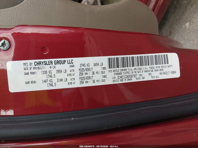 Aukcja sprzedaży 2014 Chrysler Town & Country Touring-l, vin: 2C4RC1CG0ER367927, numer aukcji: 45049378