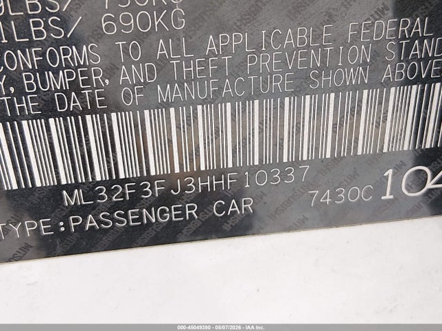 45049390 :رقم المزاد ، ML32F3FJ3HHF10337 vin ، 2017 Mitsubishi Mirage G4 Es مزاد بيع