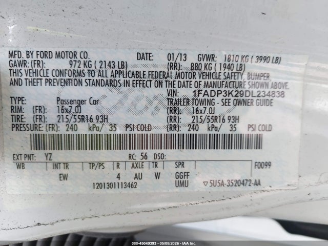 Продаж на аукціоні авто 2013 Ford Focus Se, vin: 1FADP3K29DL234838, номер лоту: 45049393