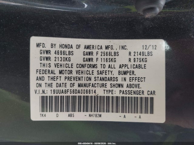 2013 Acura Tl 3.5 მანქანა იყიდება აუქციონზე, vin: 19UUA8F56DA006614, აუქციონის ნომერი: 45049416