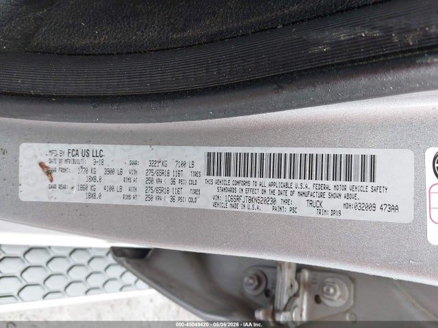 45049420 :رقم المزاد ، 1C6SRFJT8KN520230 vin ، 2019 Ram 1500 Laramie  4x4 5'7 Box مزاد بيع
