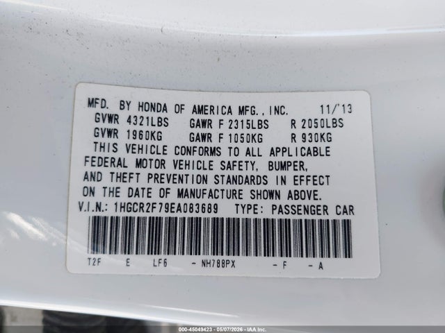 Продажа на аукционе авто 2014 Honda Accord Ex, vin: 1HGCR2F79EA083689, номер лота: 45049423