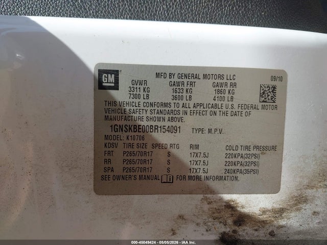 Продажа на аукционе авто 2011 Chevrolet Tahoe Lt, vin: 1GNSKBE00BR154091, номер лота: 45049424