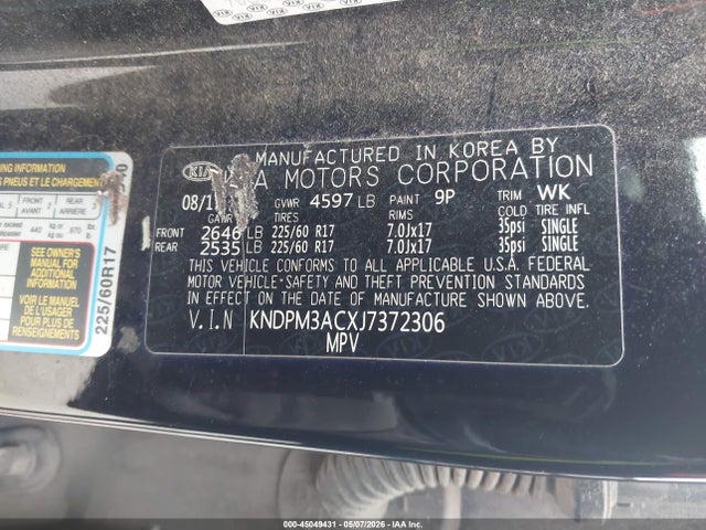Продажа на аукционе авто 2018 Kia Sportage Lx, vin: KNDPM3ACXJ7372306, номер лота: 45049431