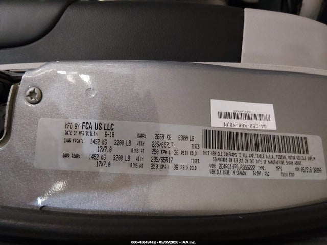 Продажа на аукционе авто 2018 Chrysler Pacifica Hybrid Touring Plus, vin: 2C4RC1H78JR355222, номер лота: 45049442