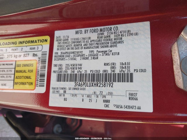 Ford Fusion Hybrid Se 2017 3FA6P0LUXHR258192 Image 9
