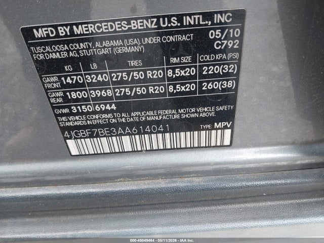 2010 Mercedes-benz Gl 450 4matic მანქანა იყიდება აუქციონზე, vin: 4JGBF7BE3AA614041, აუქციონის ნომერი: 45049464