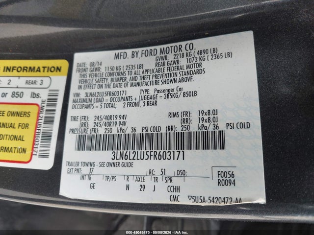 3LN6L2LU5FR603171 Lincoln MKZ HYBRID