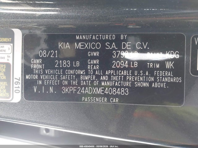 KIA Forte Lxs 2021 3KPF24ADXME408483 Image 9