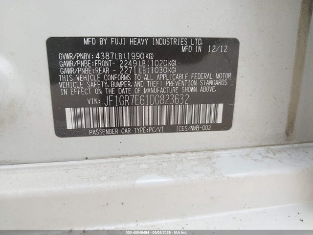 45049494 :رقم المزاد ، JF1GR7E61DG823632 vin ، 2013 Subaru Impreza Wrx مزاد بيع