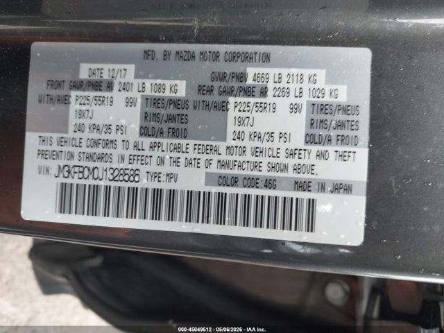 Auction sale of the 2018 Mazda Cx-5 Touring, vin: JM3KFBCM0J1328586, lot number: 45049512