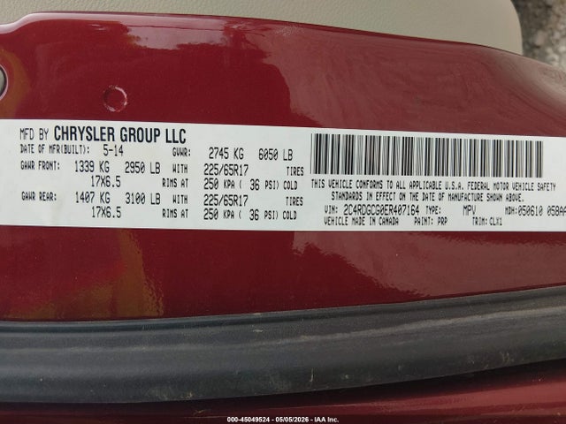 45049524 :رقم المزاد ، 2C4RDGCG0ER407164 vin ، 2014 Dodge Grand Caravan Sxt 30th Anniversary مزاد بيع