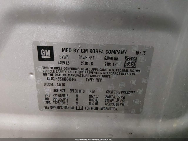 Продажа на аукционе авто 2017 Buick Encore Premium, vin: KL4CJHSB3HB046147, номер лота: 45049526