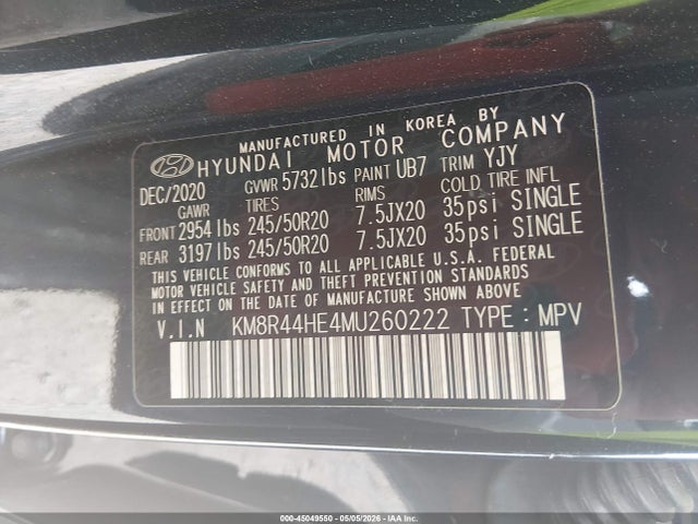 Продаж на аукціоні авто 2021 Hyundai Palisade Sel, vin: KM8R44HE4MU260222, номер лоту: 45049550