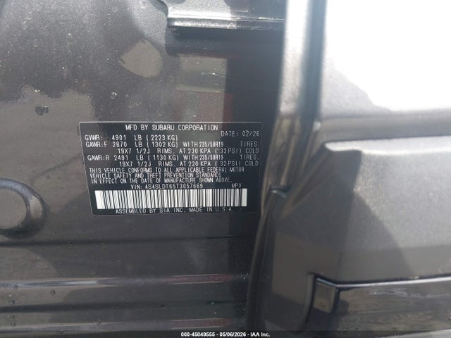 Aukcja sprzedaży 2026 Subaru Forester Touring, vin: 4S4SLDT65T3057669, numer aukcji: 45049555