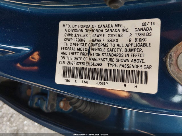 Honda CIVIC EX 2014 2HGFB2F81EH545268 Image 9