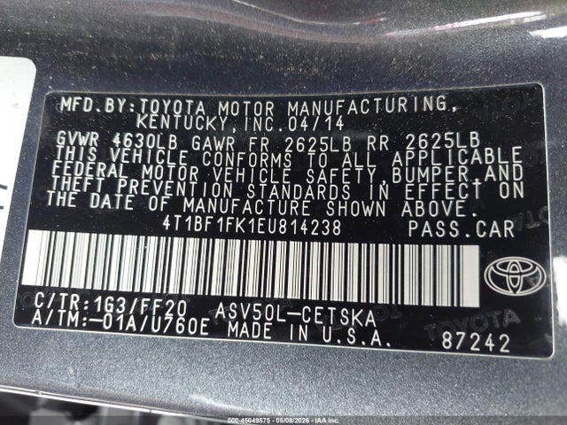 Toyota CAMRY SE 2014 4T1BF1FK1EU814238 Image 9