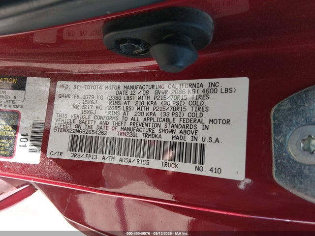45049576 :رقم المزاد ، 5TENX22N69Z654262 vin ، 2009 Toyota Tacoma مزاد بيع