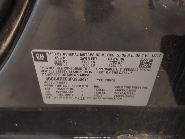 3GCUKREC8FG233471 Chevrolet Silverado 1500 2lt